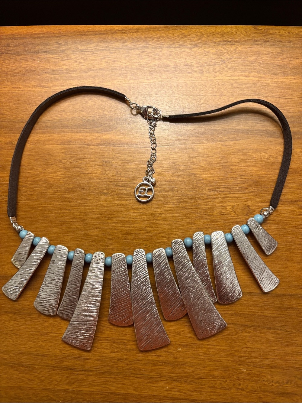 Erica Lyons Necklace with Silver Plated Pendants and Blue Beads